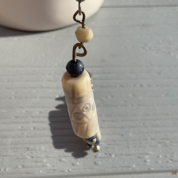 Dangle Earrings Carved beads pierced 2” long - Picture 4 of 7